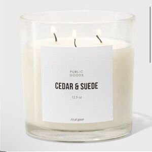 Public Goods Cedar & Suede Soy Candle, Large 12.3oz with 3 wicks. NIB!